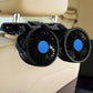 Dual rear-seat car cooling fan set with black frames and blue center fan hubs