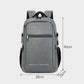 Gray laptop backpack front view with approximate size markings