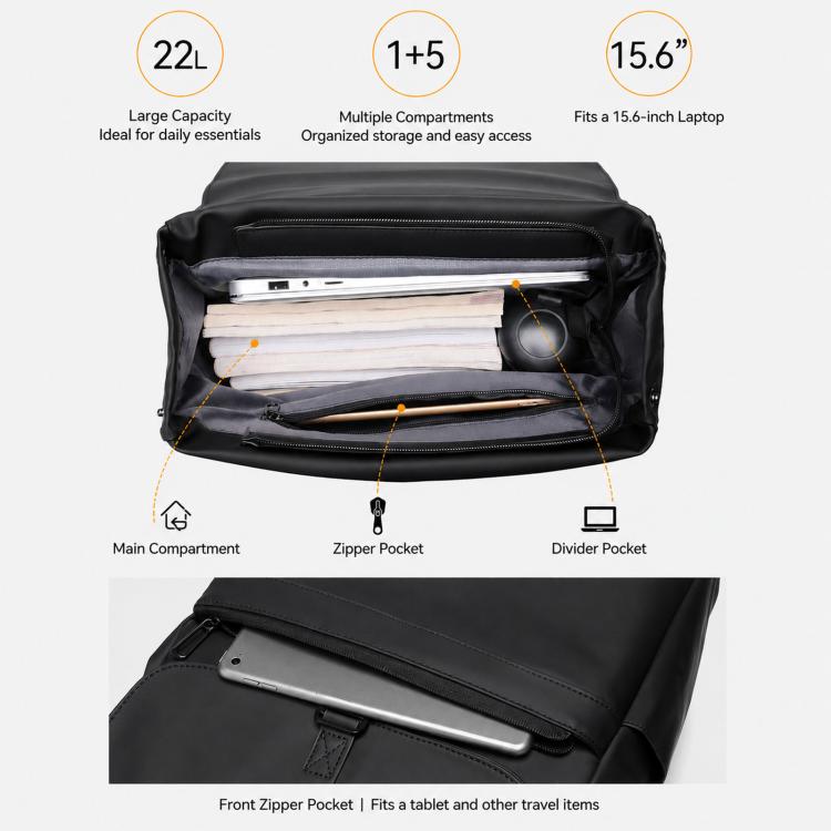 REMOID Water-Resistant Laptop Backpack With Luggage Strap 22L Slim Travel Daypack