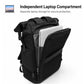 Black laptop backpack with side access and padded laptop compartment panel