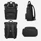 Black water-resistant laptop backpack with top handle, front pocket, and shoulder straps