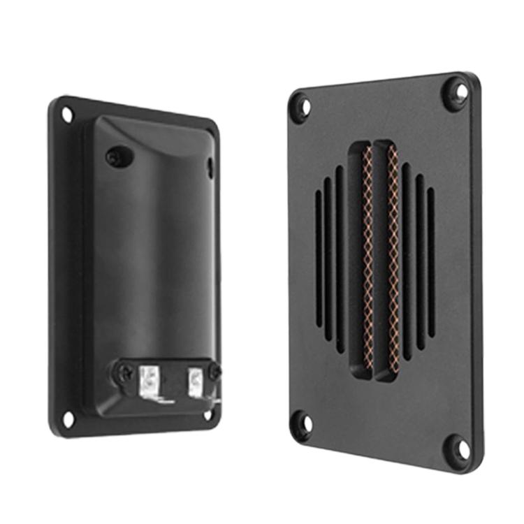Square black ribbon tweeter speaker with mounting holes and exposed ribbon driver