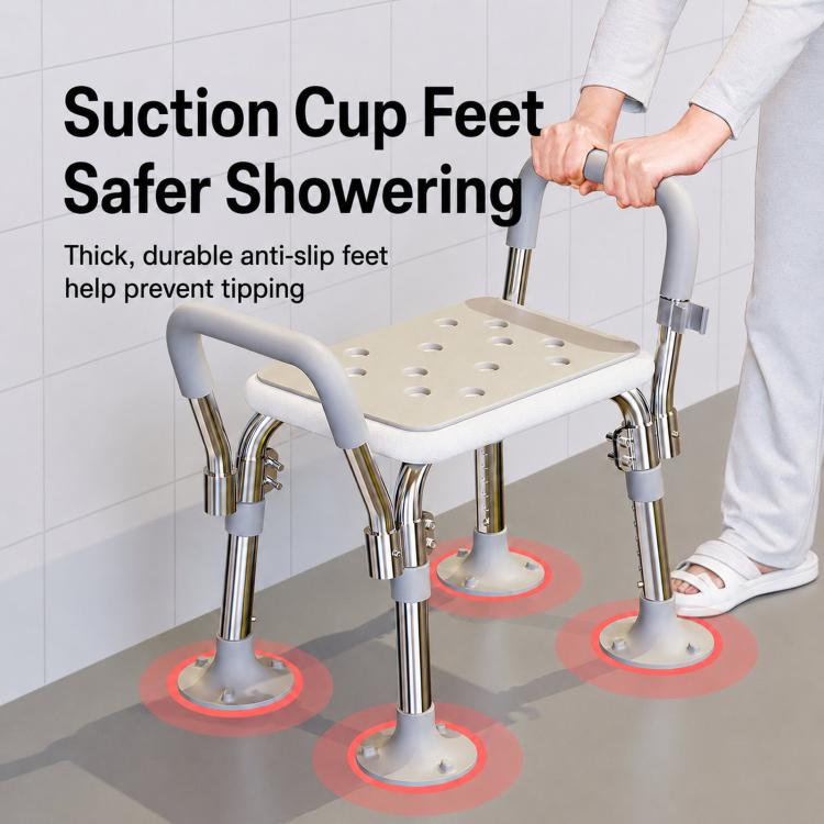 Anti-slip suction bath chair with white seat and suction cup feet for showering