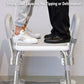 Anti-slip suction bath chair with chrome legs and white seat for stable support