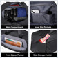 Black sports gym bag with main compartment, inner slip pockets, and front zipper pocket