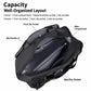 Black sports gym bag with front, wet/dry, and main compartments plus slip pockets
