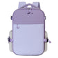 Purple travel backpack with front zip pocket and adjustable shoulder straps.