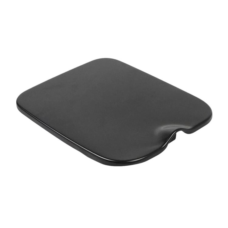 Black fuel tank cap cover with rounded-square profile, side view