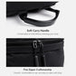 Black laptop backpack with soft carry handle and smooth front zipper detailing.