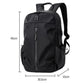 Water-resistant laptop backpack, black with top handle, front vertical zipper and side pocket
