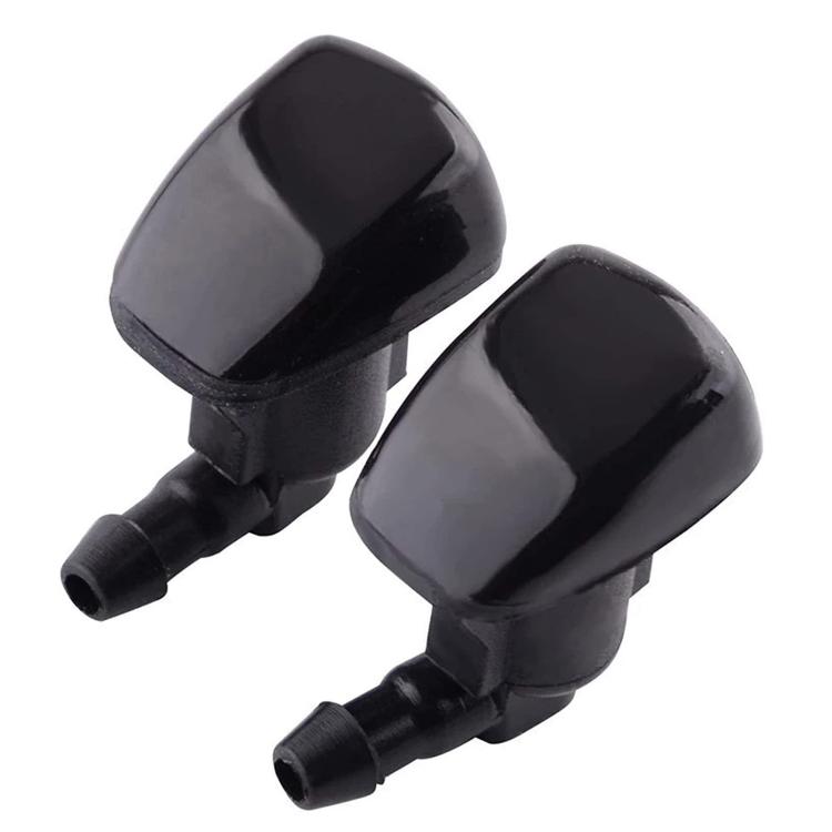 Black windshield washer nozzles set, two units with outlet tubes
