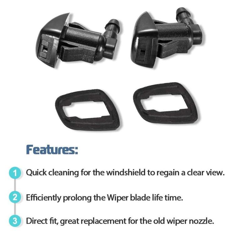 Black windshield washer nozzles with two rubber mounting seals