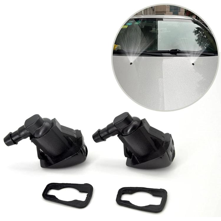 Black front windshield washer nozzles with rubber gaskets, two-piece set