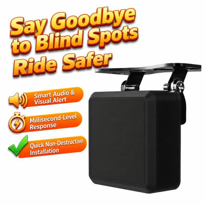 Motorcycle blind spot radar warning module with mounting bracket, black housing