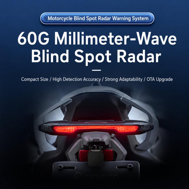 Motorcycle blind spot radar warning system with rear red LED alert light