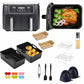 Air-fryer baking kit with metal grill racks, golden bake pans, silicone liners, and tools