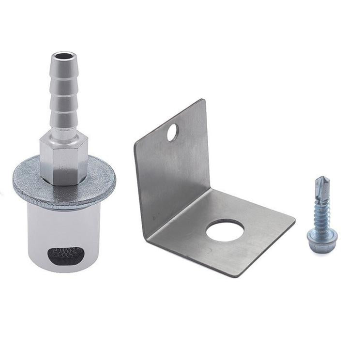 Automotive rollover vent valve kit with mounting bracket and silver screws