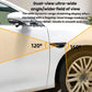 Dual-lens auxiliary camera attached to a car door near the wheel