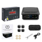 Solar TPMS tire pressure monitor kit with black control unit, four sensors, wrench, and cable