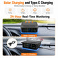 Solar charging TPMS monitor installed on dashboard with blue light and solar panel
