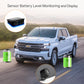 Solar TPMS display unit with blue screen and black tire sensor valve cap