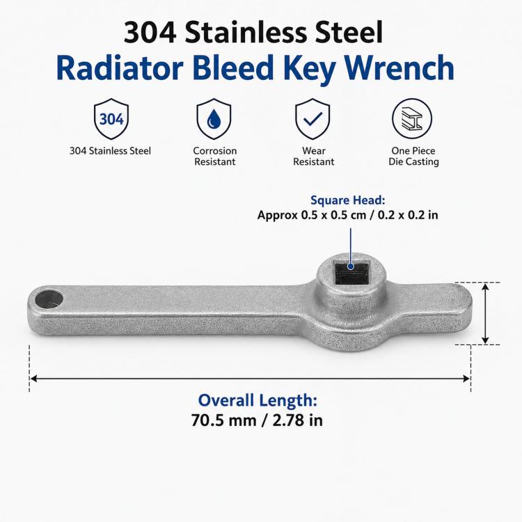 304 stainless steel radiator bleed key wrench, long handle with square socket head
