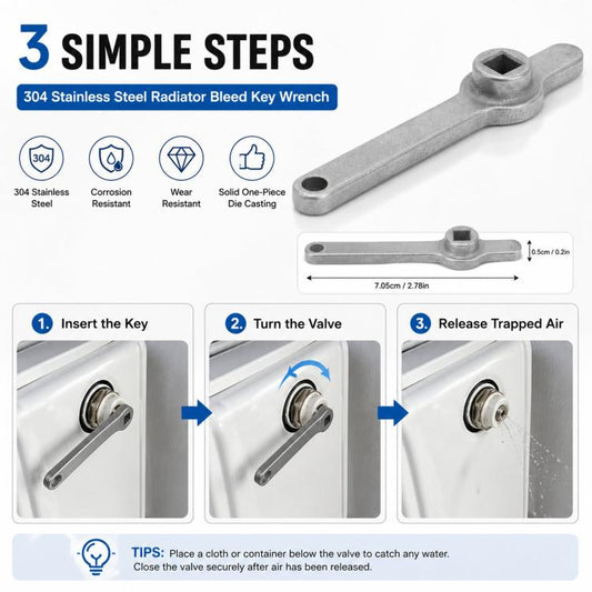 304 stainless steel radiator bleed key wrench with square socket head, side view