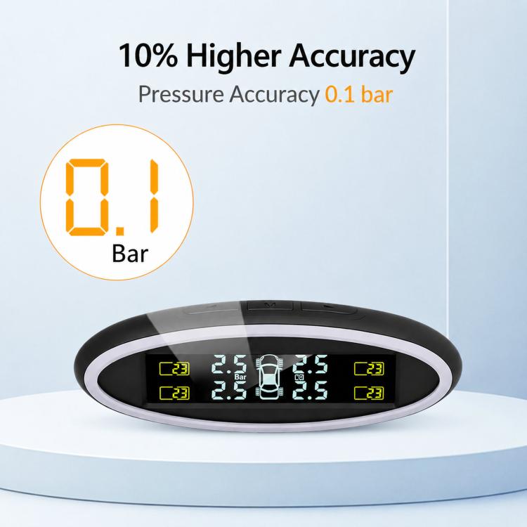 TPMS display unit showing tire pressure values with yellow bar indicators