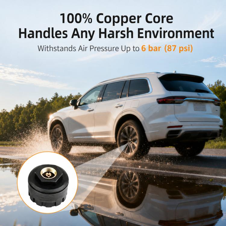 External TPMS sensor cap with metal core for tire pressure monitoring