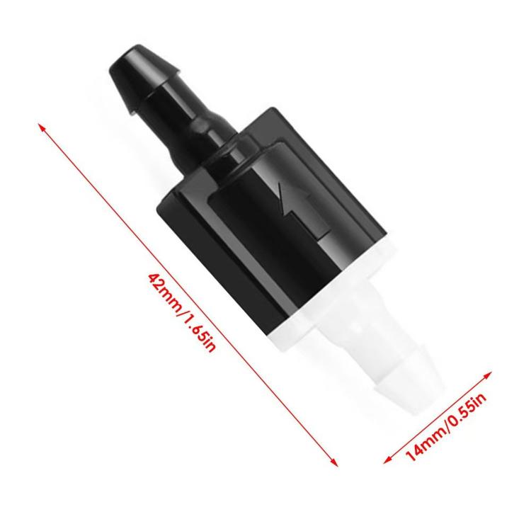 Windshield washer check valve, approx. 42mm and 14mm with black body and white tips