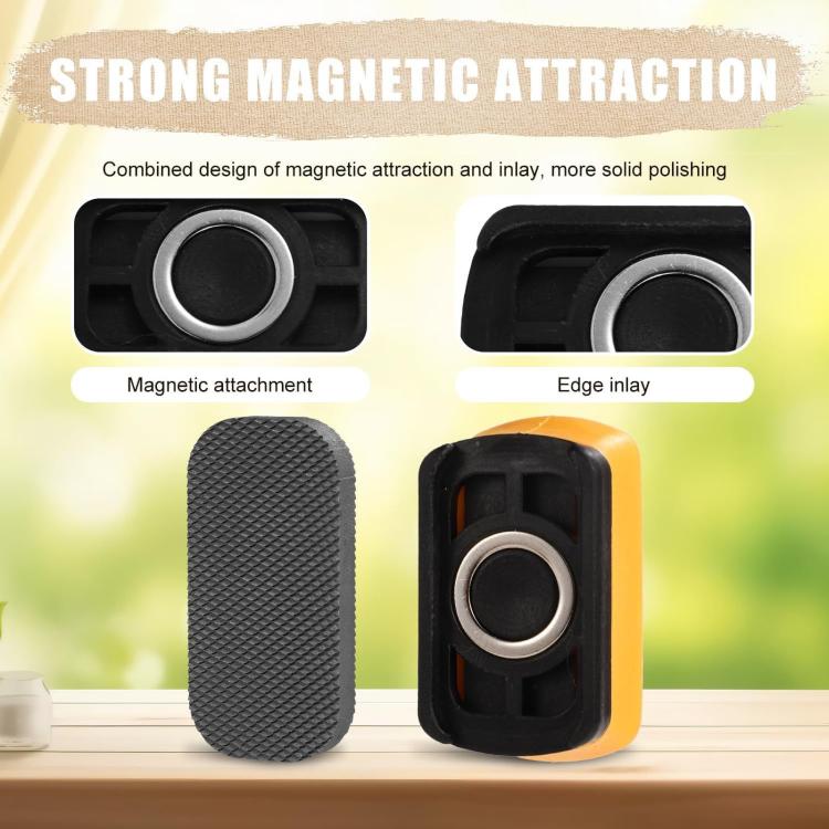 Magnetic sanding block with circular metal magnet inset and gray textured abrasive side