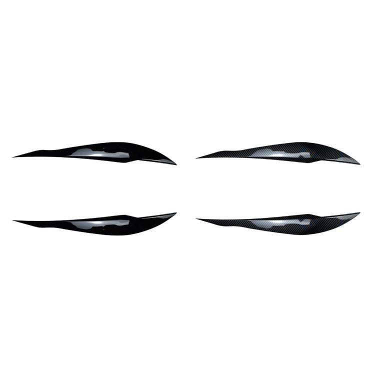 Headlight eyebrow decal set showing front-left and front-right curved black and carbon looks