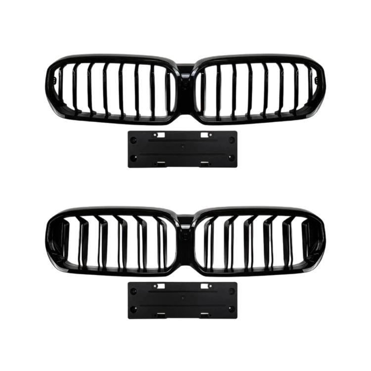 BMW G30/G31 front grille air intake set, black dual oval with vertical slats, two-piece view
