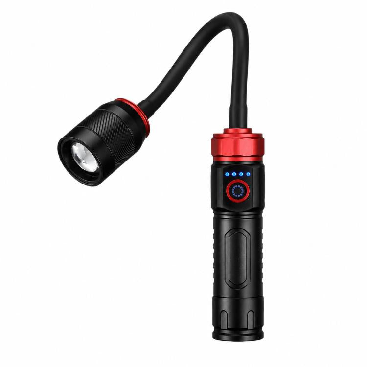 Red LED gooseneck work light flashlight with black body and red accent ring