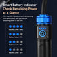 Blue LED work light flashlight showing battery indicator LEDs on the body