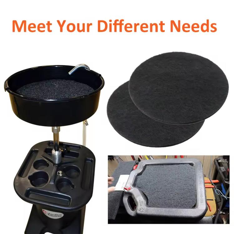 Set of two black circular anti-splatter oil drain mats