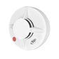 White ceiling-style smoke alarm with red indicator light and front sensor openings