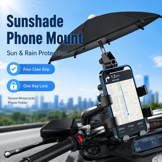Motorcycle Phone Mount with Sunshade Mini Umbrella Universal Bike Cell Phone Holder, For Handlebar, For Rearview Mirror