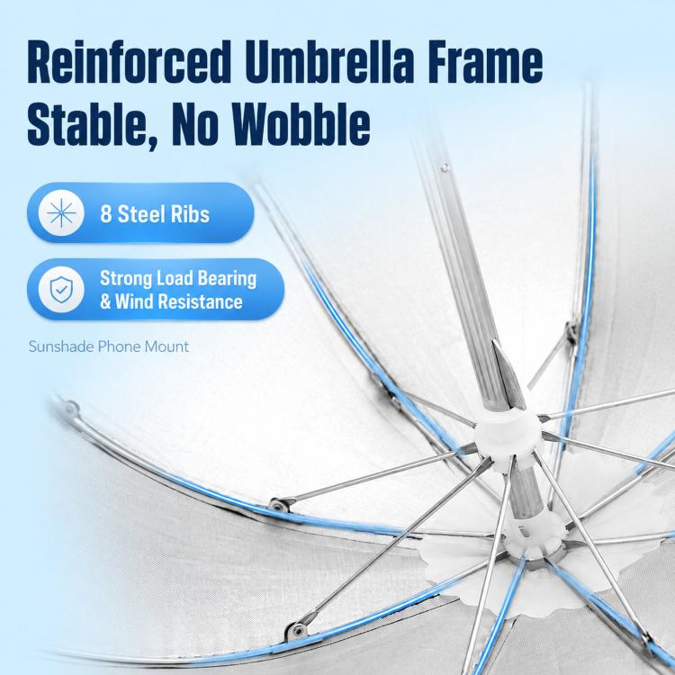 Sunshade umbrella frame with ribs for motorcycle phone mount