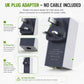 UK plug DC power adapter with output port, black and gray compact design