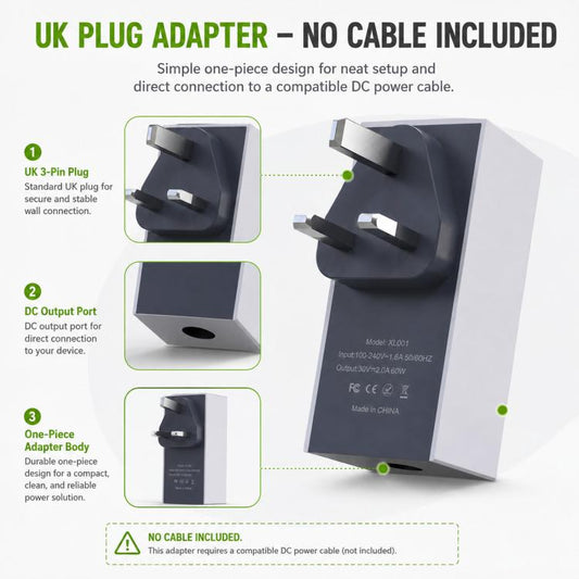 For Starlink Mini 60W Power Adapter 30V 2A DC Power Supply Plug, Power Cord Not Included, UK Plug