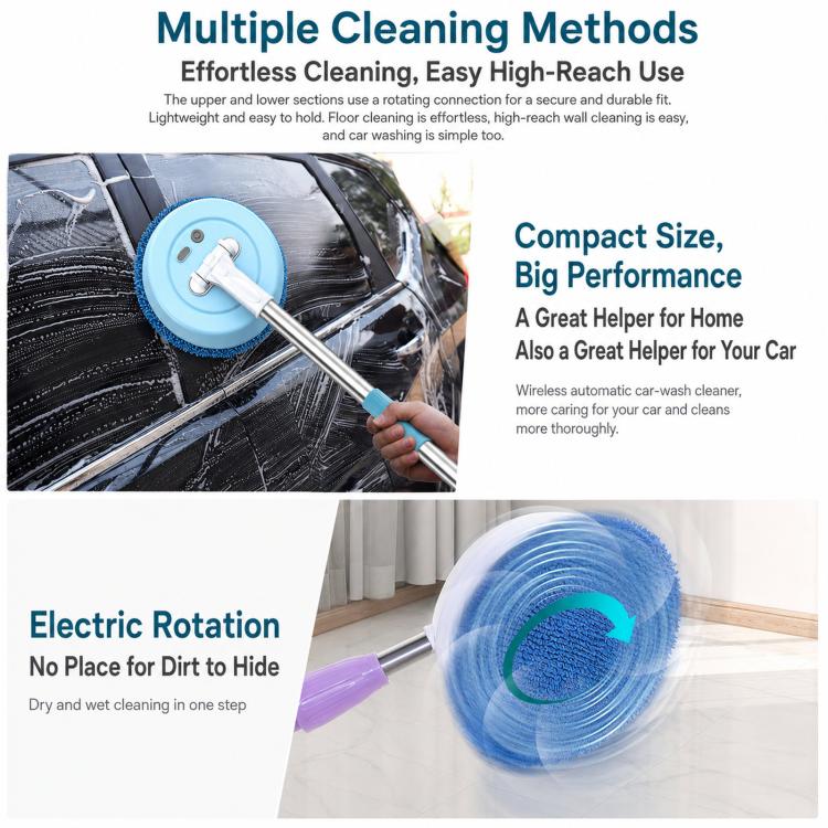 Electric Window Cleaner With Extension Pole Cordless Spin Scrubber