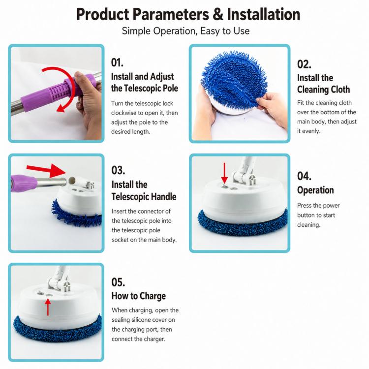 Electric Window Cleaner With Extension Pole Cordless Spin Scrubber