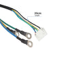 Motor wiring harness with multi-color leads, ring terminals, and white connector, 39cm