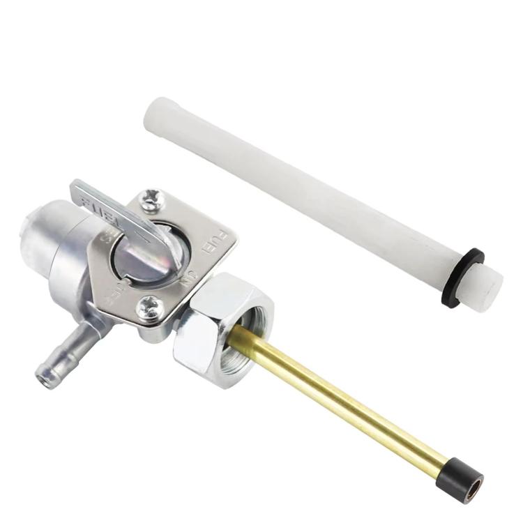 Fuel valve switch with metal lever and white plastic fuel line