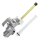 Fuel valve switch with lever, gold outlet tube, and white fuel line