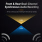 Dual-channel dash cam with front and rear audio recording, 24H monitoring icon