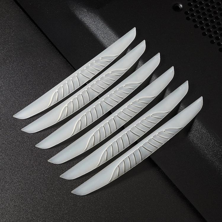 Transparent car door edge anti-scratch protection strips, 6-piece set with ribbed pattern.