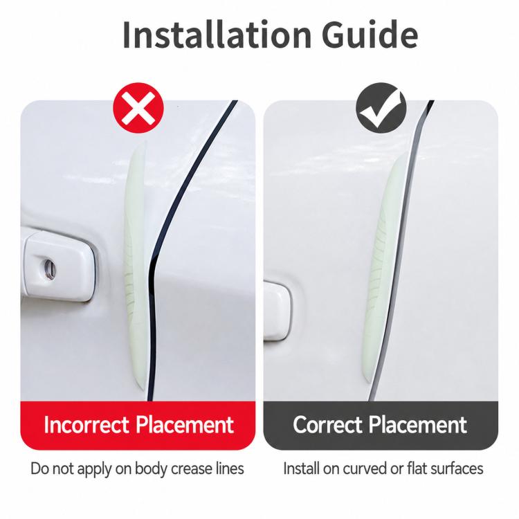 Car door edge anti-collision strip sticker, correct placement vs incorrect placement