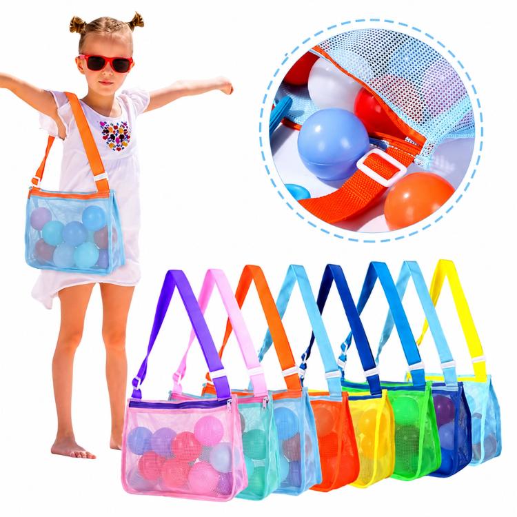 Single-Shoulder Stationery Pouch Children Mesh Foldable Thickened Mesh Beach Bag